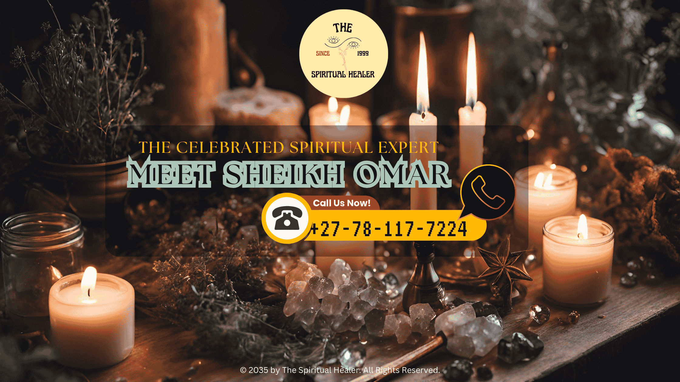 A flickering candle flame surrounded by crystals and herbs, part of a mystical spell work setup. (2)